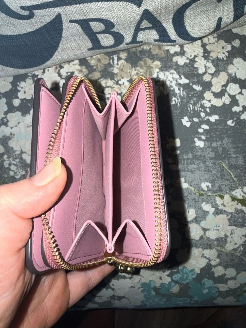 Coach Pink Zip Card Wallet with Cherry and Heart Charms